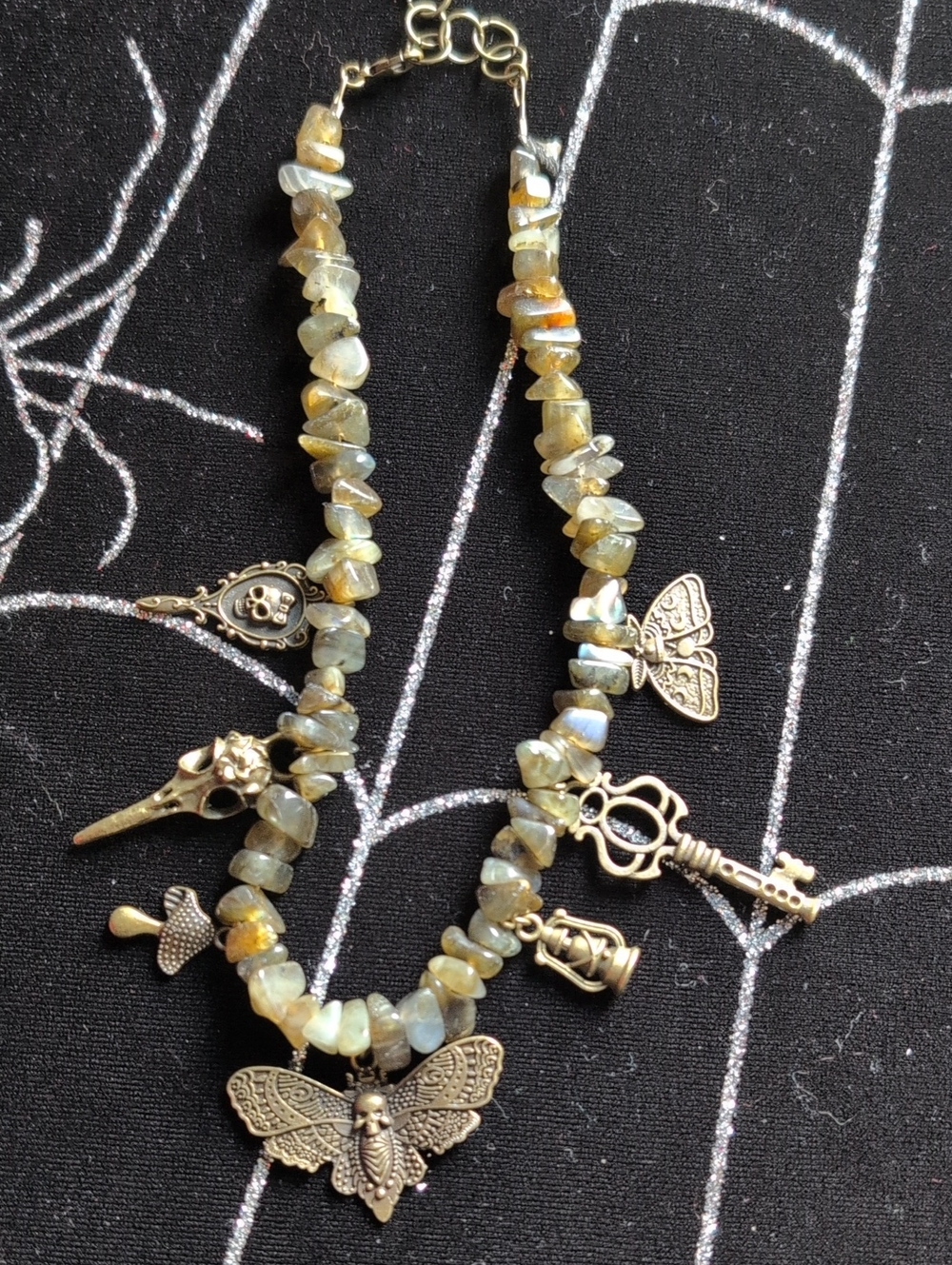 Labradorite Chip Multi Bronze Charm Choker